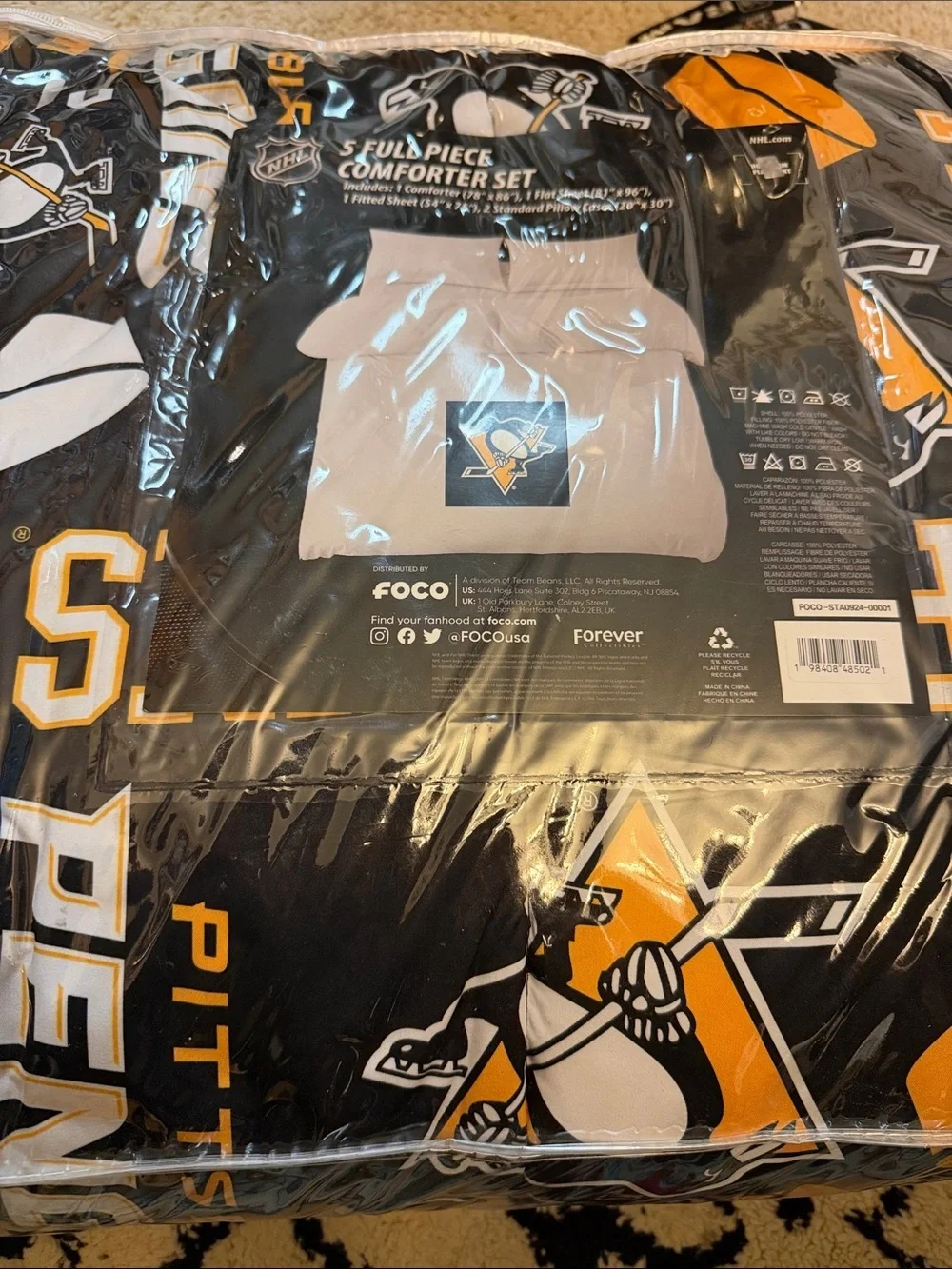 Pittsburgh Penguins Black and Gold Bedding Comforter Set new Full
